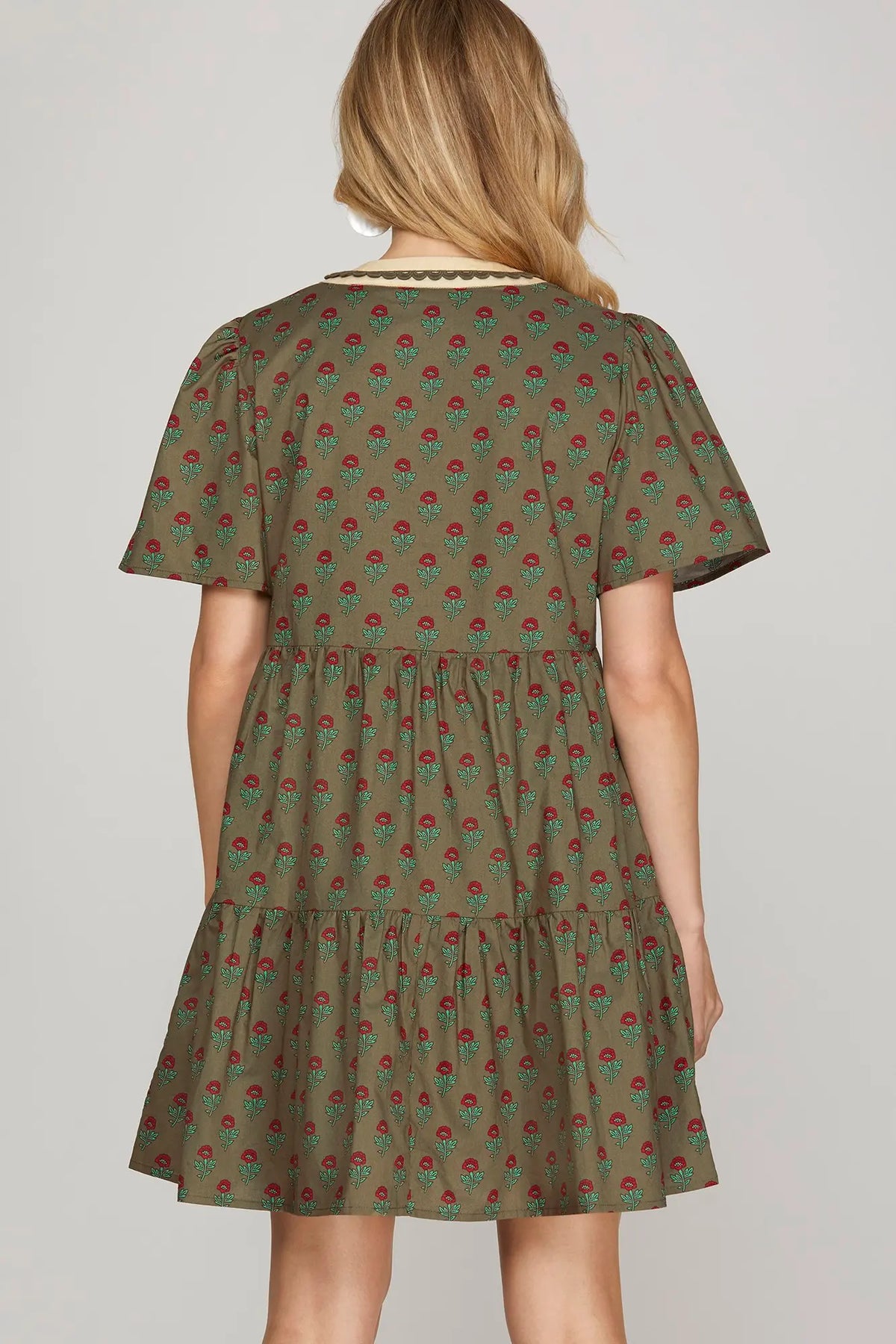 Olive Floral Mini Dress