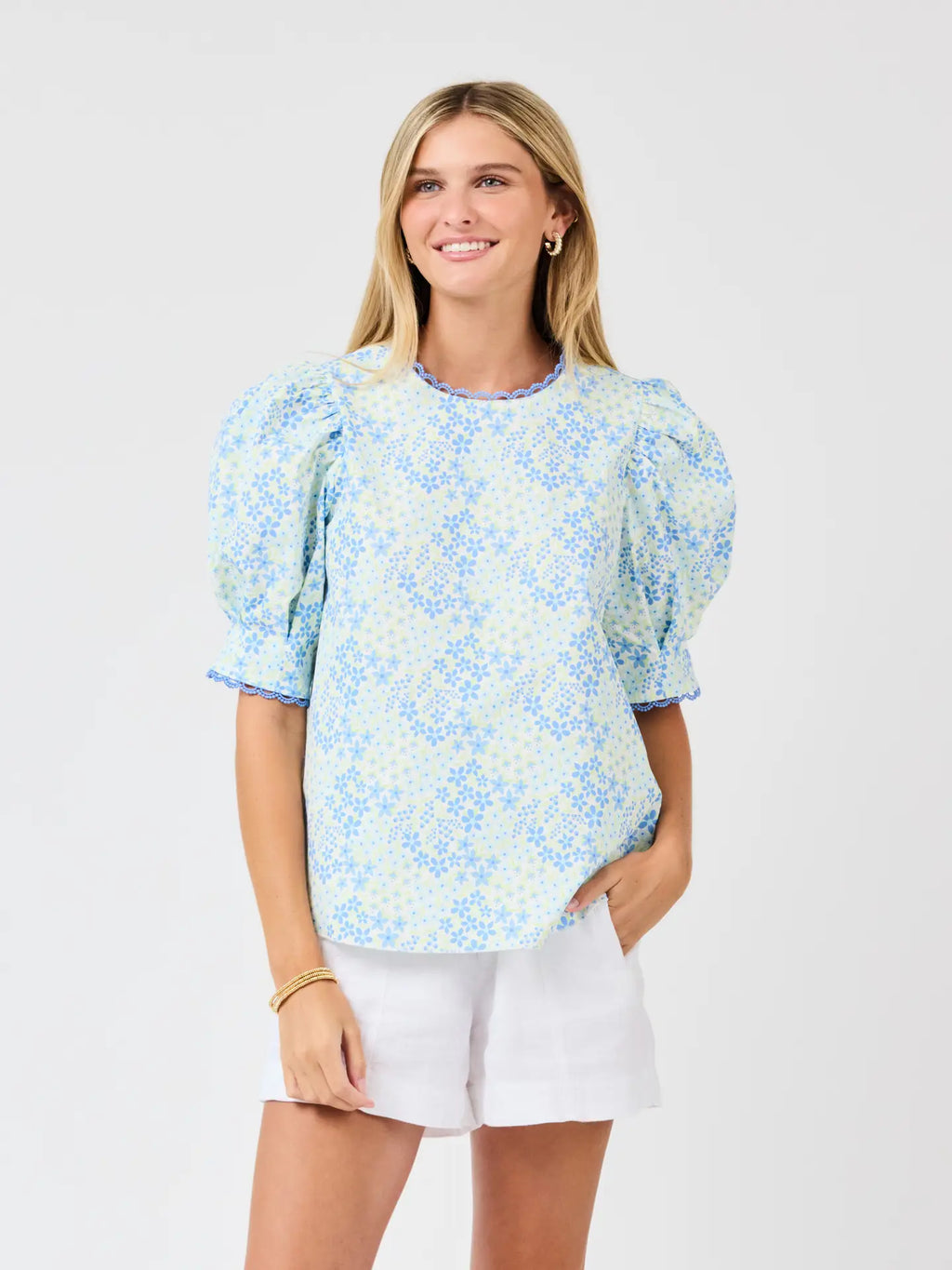 Blue Floral Lace Top