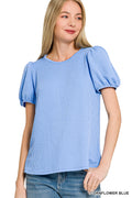 Ribbed Puffed Sleeve Top