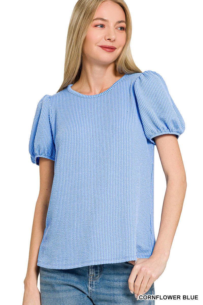 Ribbed Puffed Sleeve Top