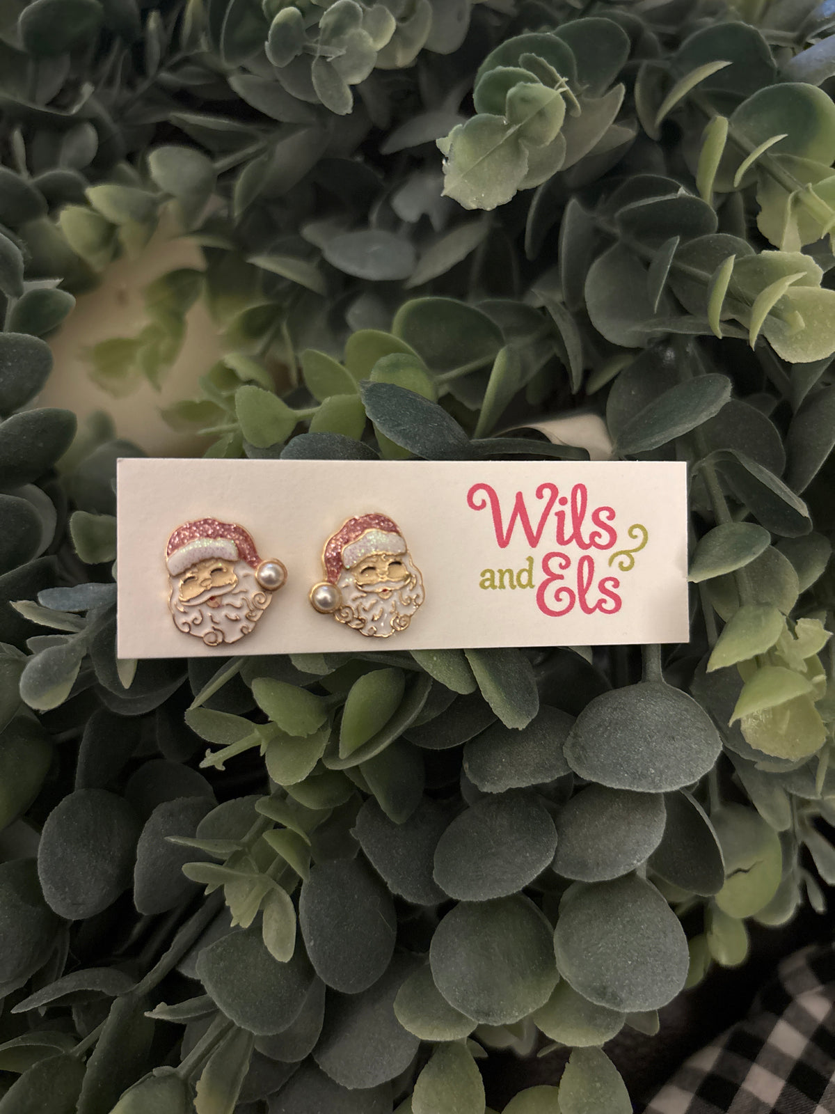 Pink Santa Studs