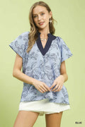 Blue Floral Embroidered Top