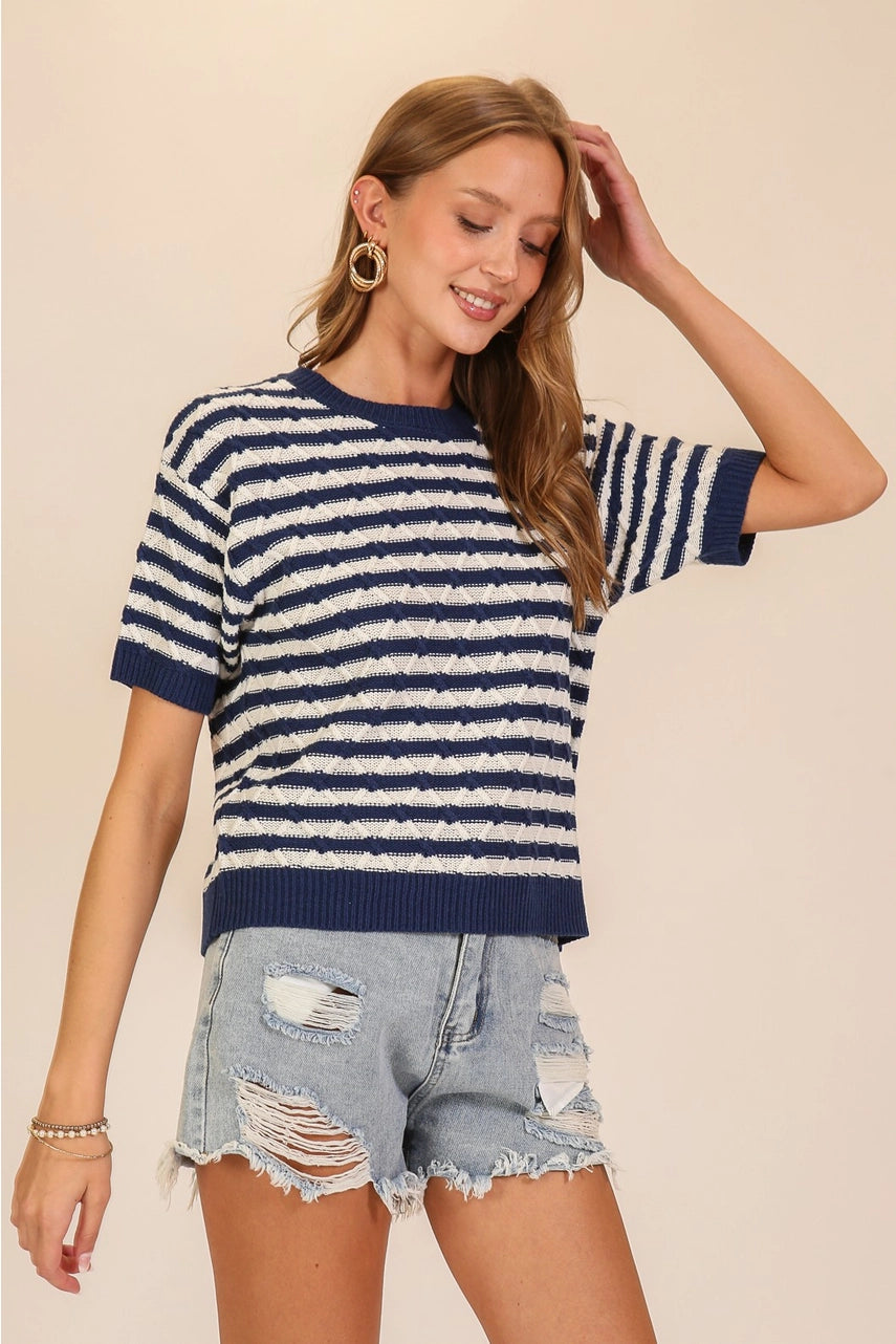 Navy and White Striped Cableknit