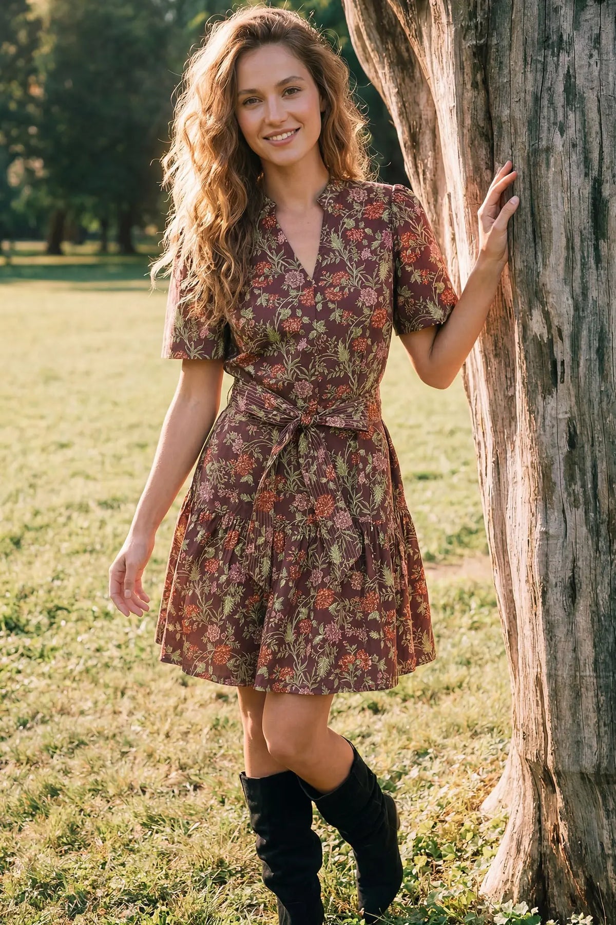 Floral Print Belted Dress