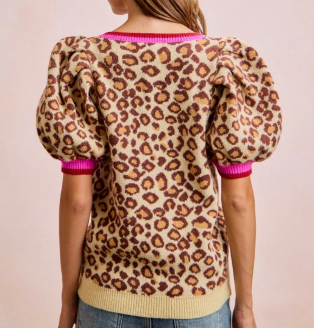 Leopard Puff Sleeve Top