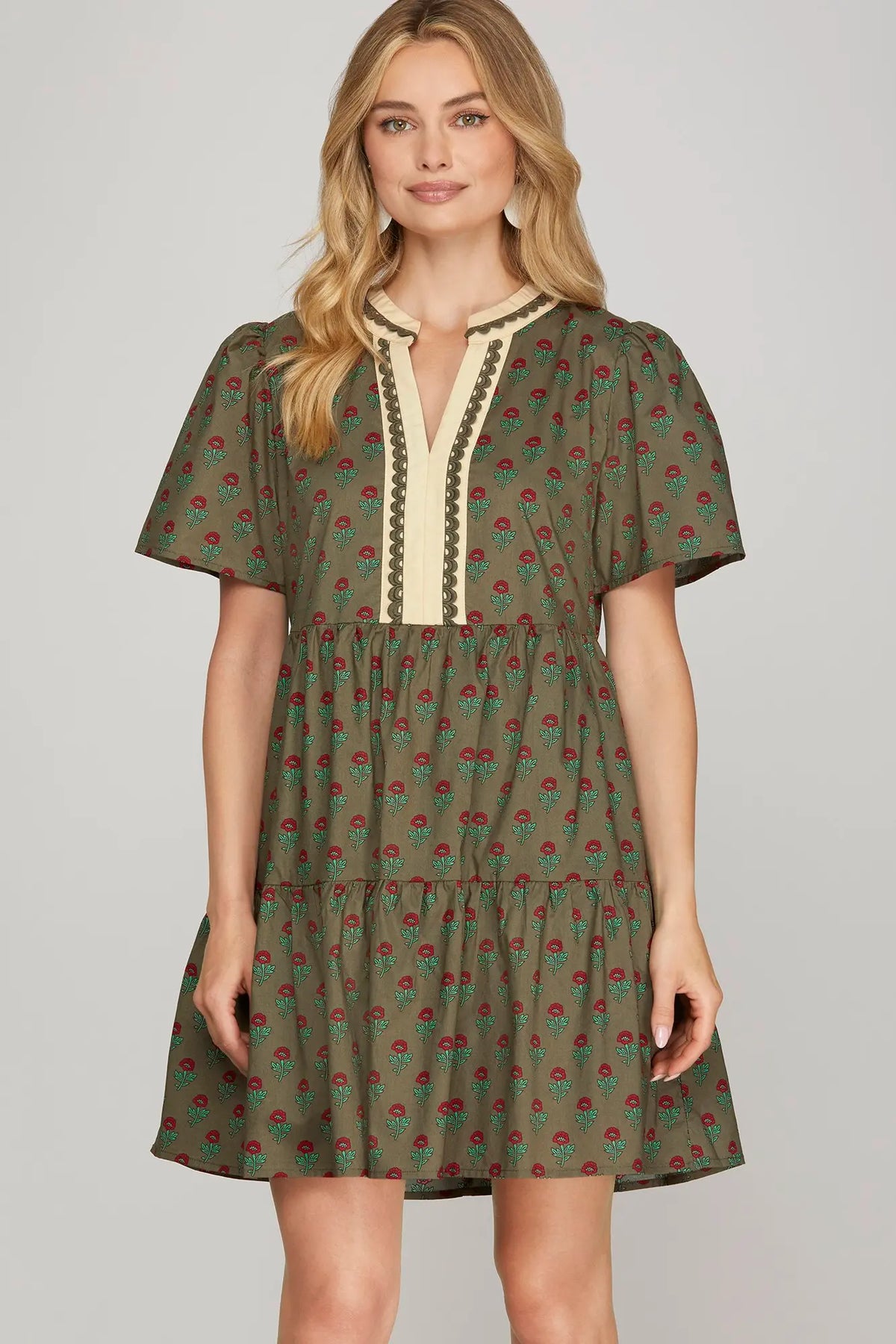 Olive Floral Mini Dress