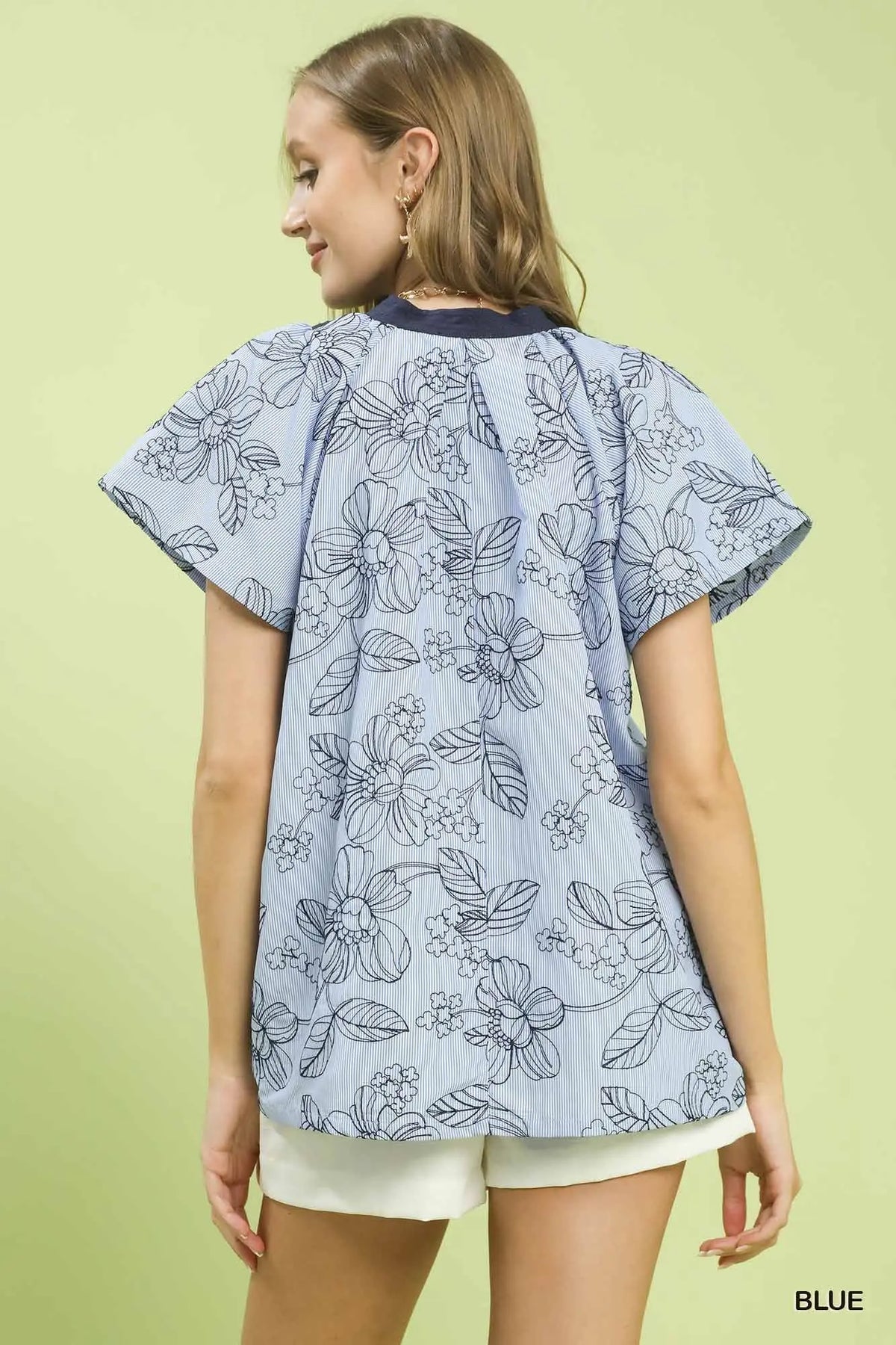 Blue Floral Embroidered Top