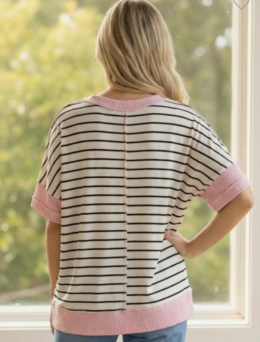 Pink and Black Oversized Striped Top