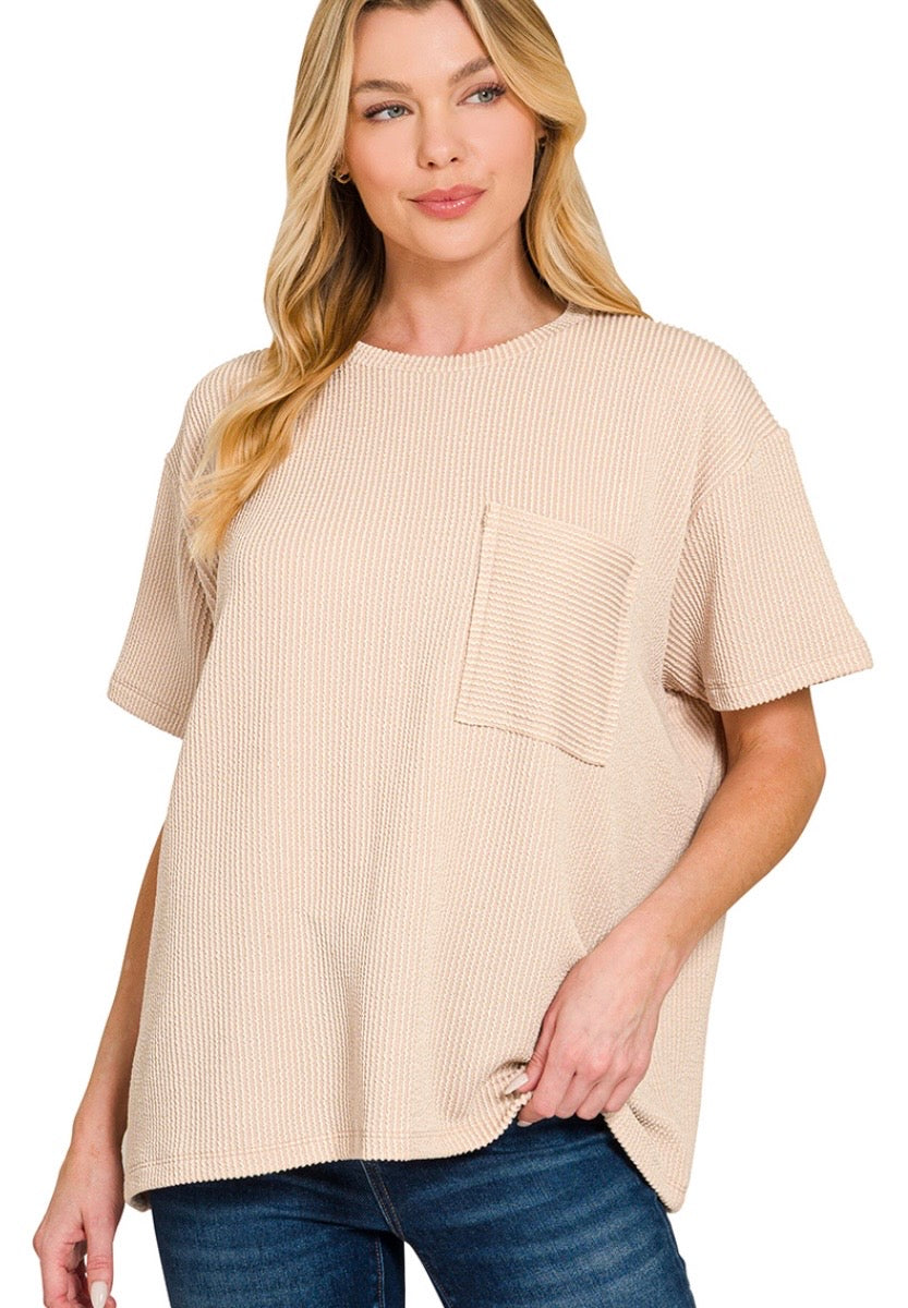 Zenana Ribbed Pocket Shirt