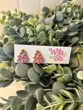 Pink Christmas Tree Studs