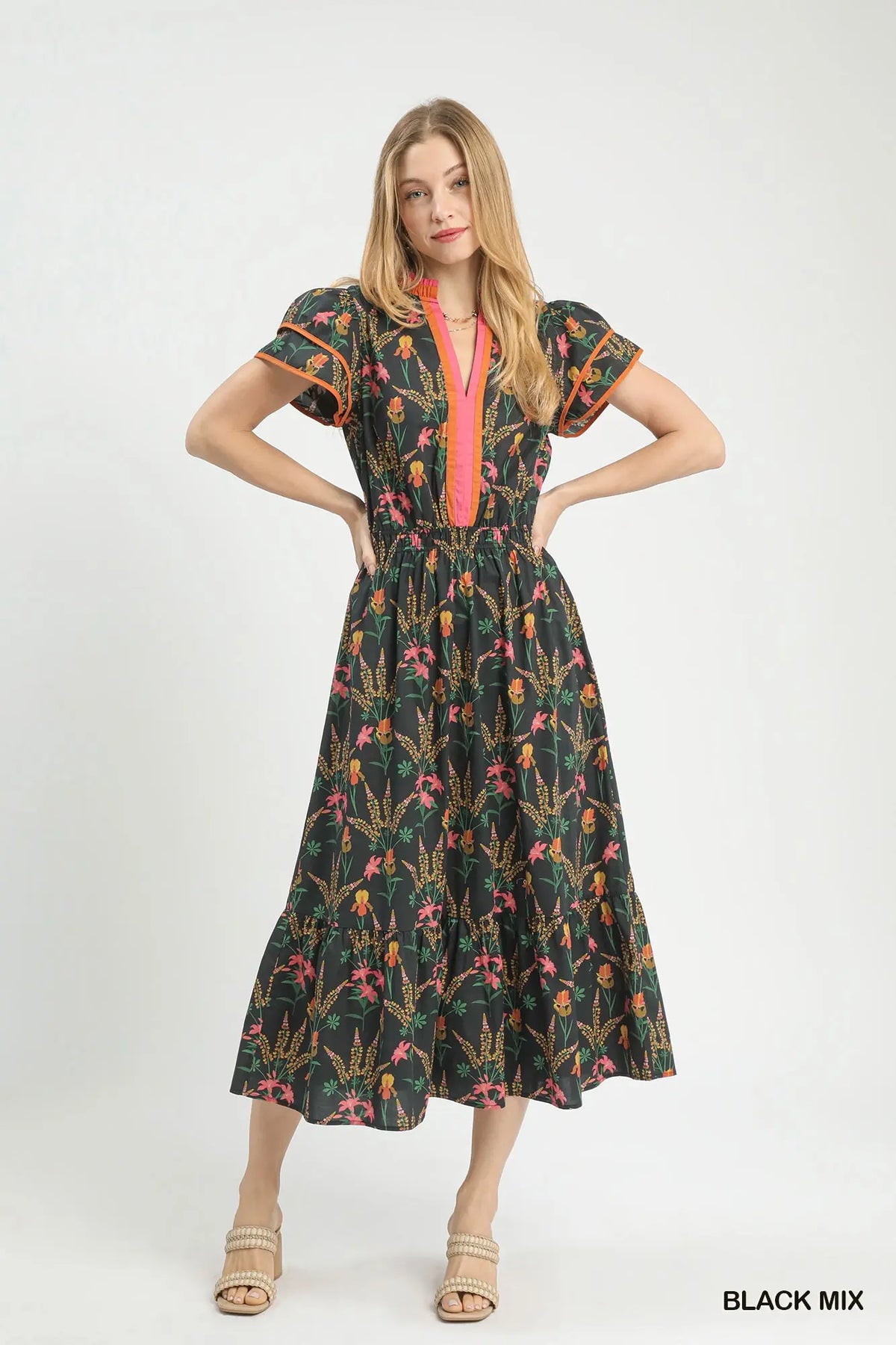 Black Floral Midi Dress