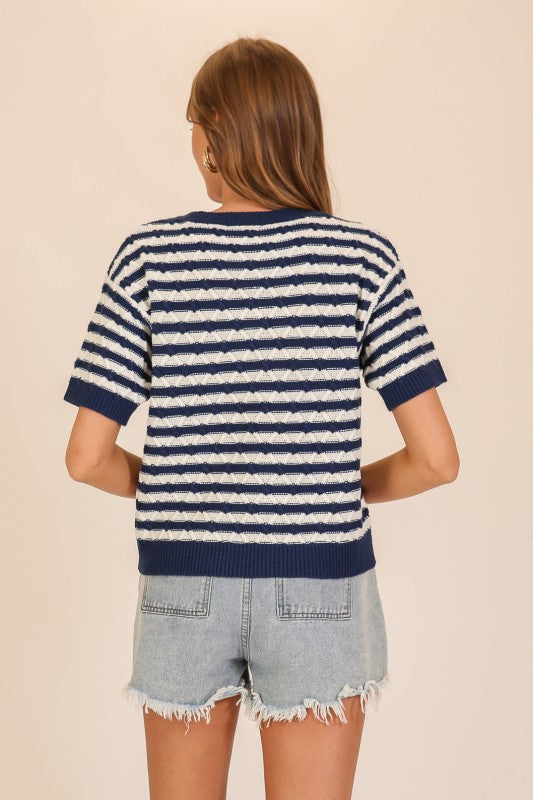 Navy and White Striped Cableknit