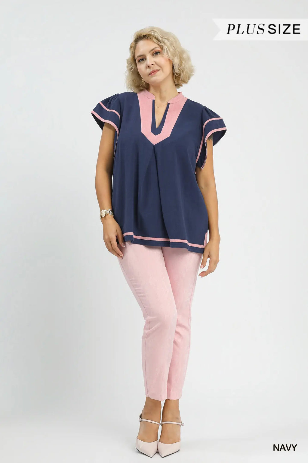Curvy Linen Ruffle Top