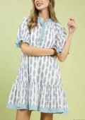 Umgee Striped Trim Floral Dress