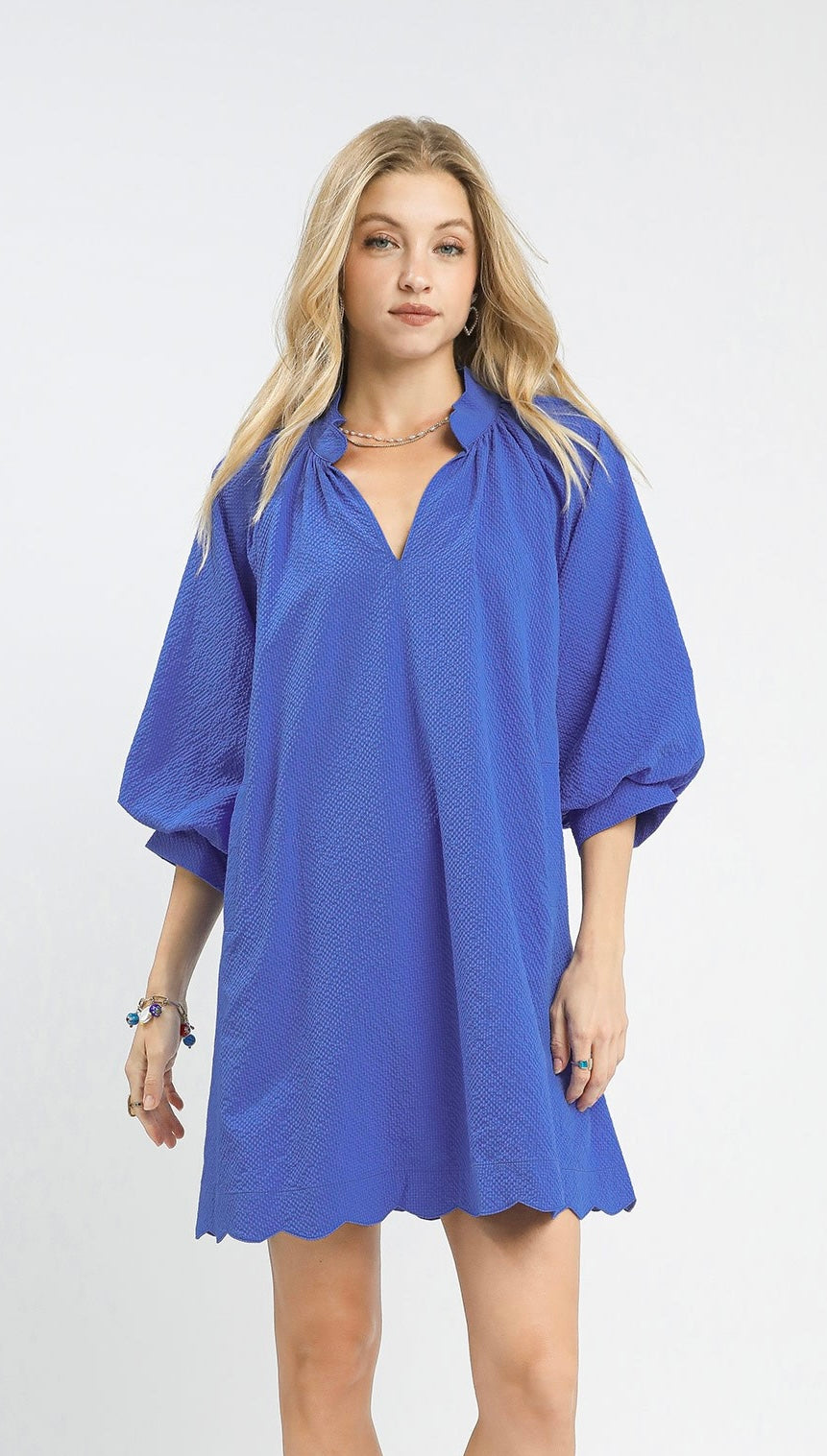 Umgee Balloon Sleeve Scalloped Dress