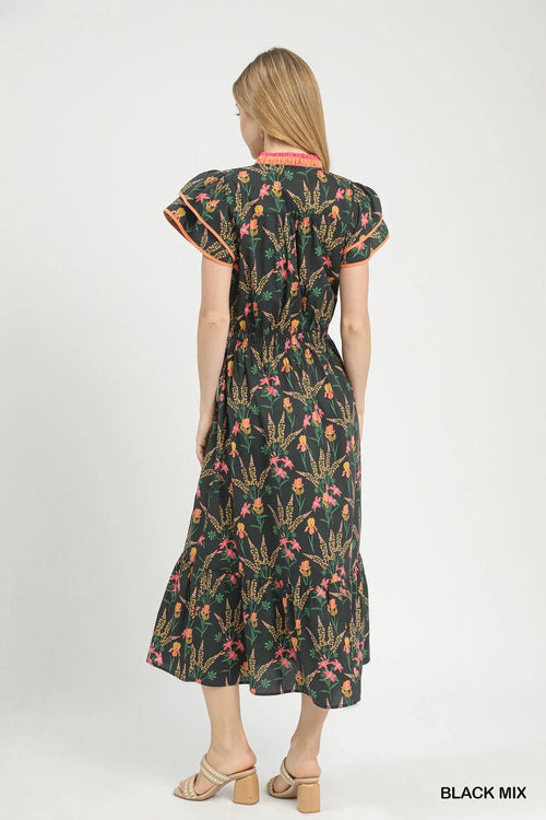 Black Floral Midi Dress