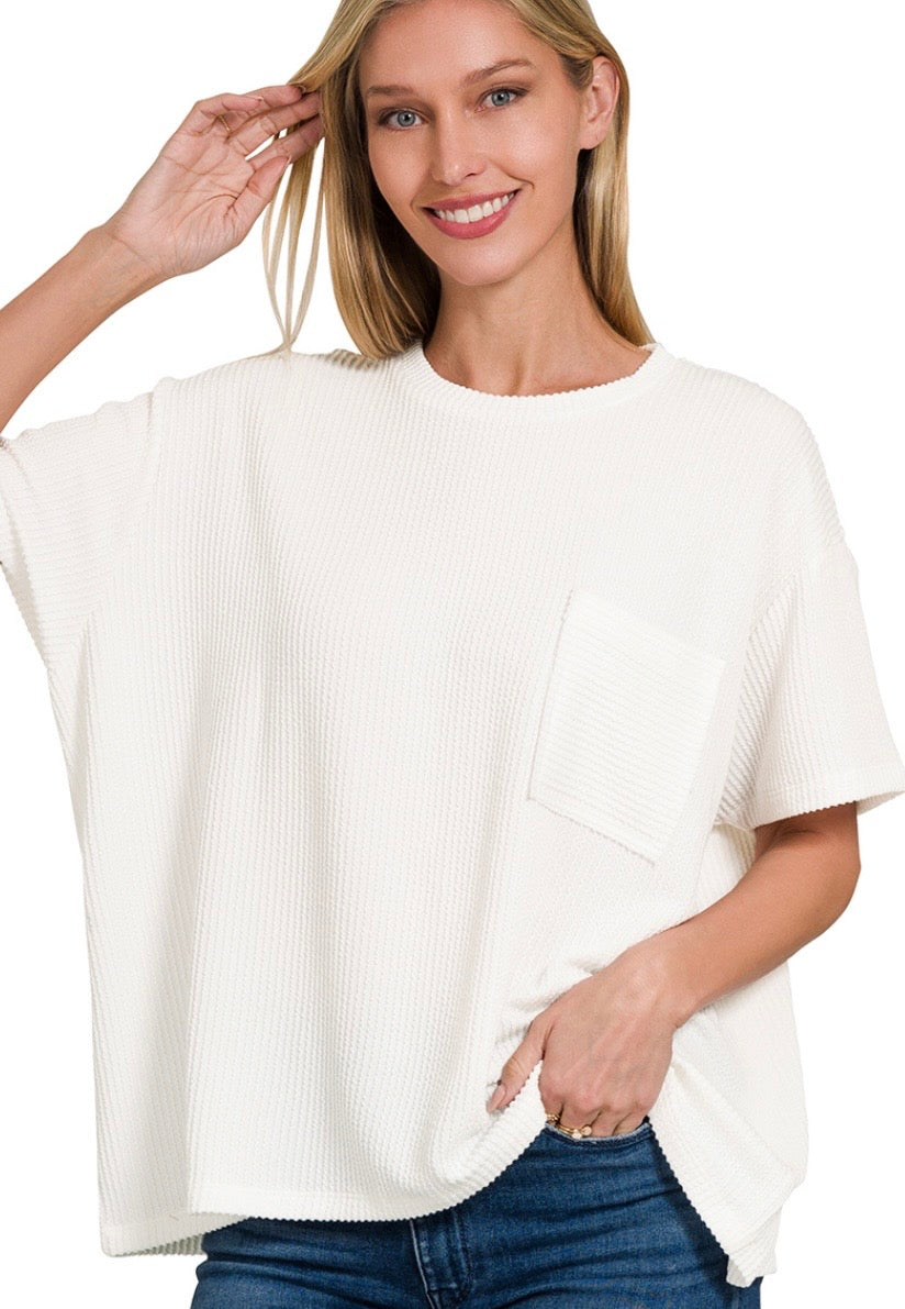 Zenana Ribbed Pocket Shirt