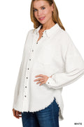 Raw Edge Frayed Linen Top