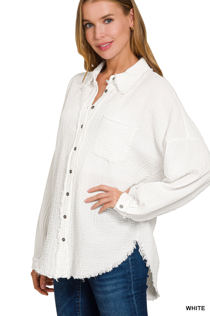 Raw Edge Frayed Linen Top