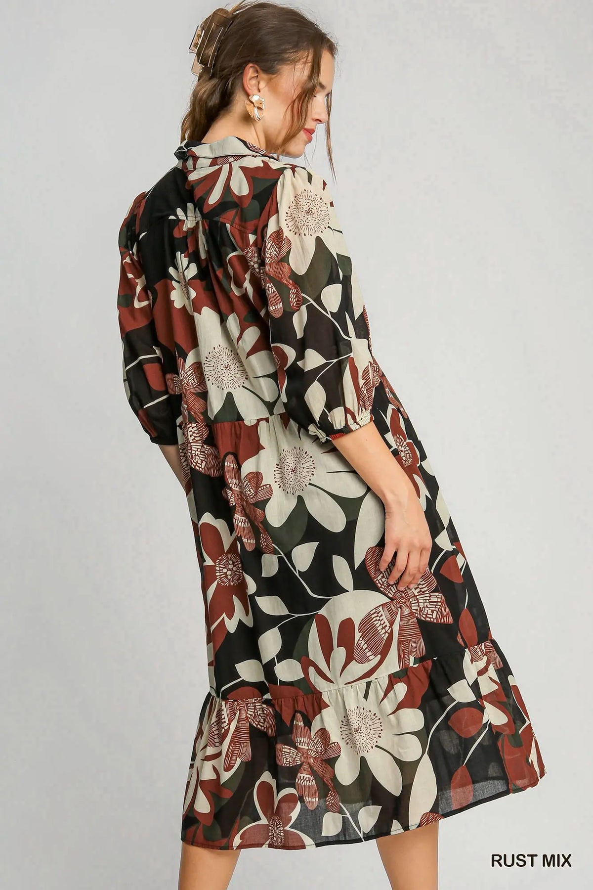 Floral Abstract Tiered Midi