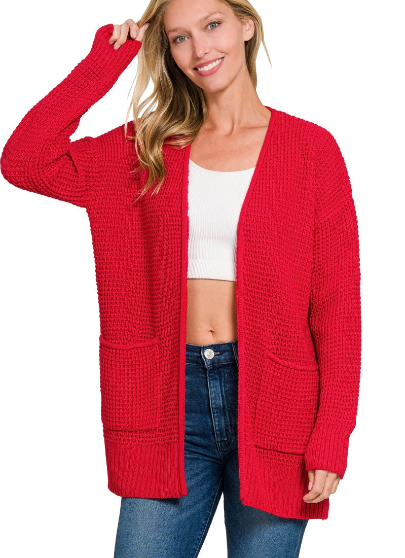 Red Waffle Cardigan