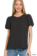 Ribbed Puffed Sleeve Top