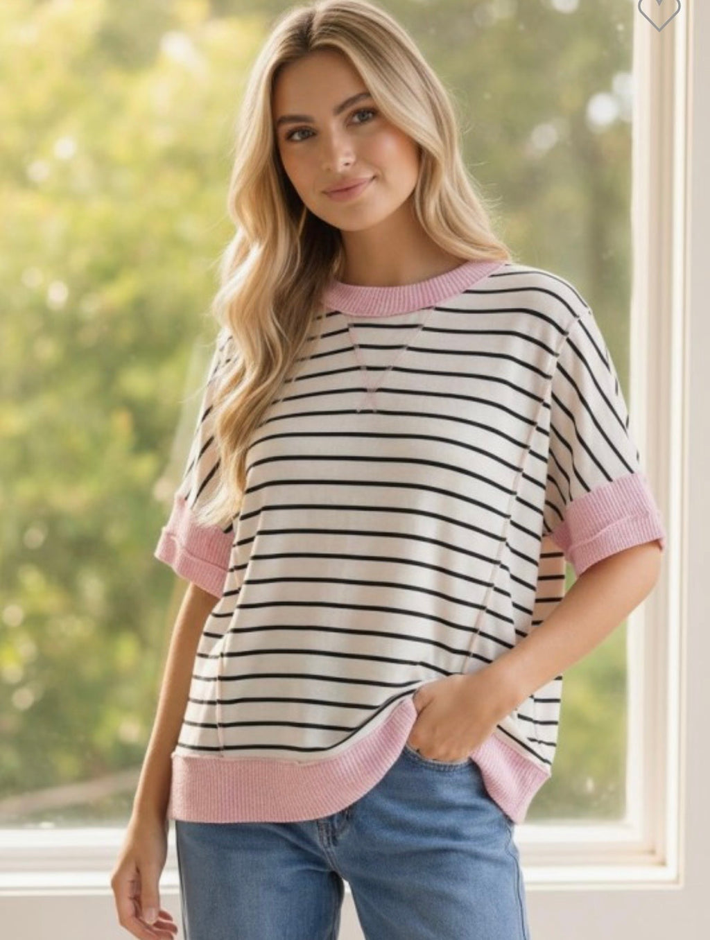 Pink and Black Oversized Striped Top