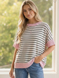 Pink and Black Oversized Striped Top