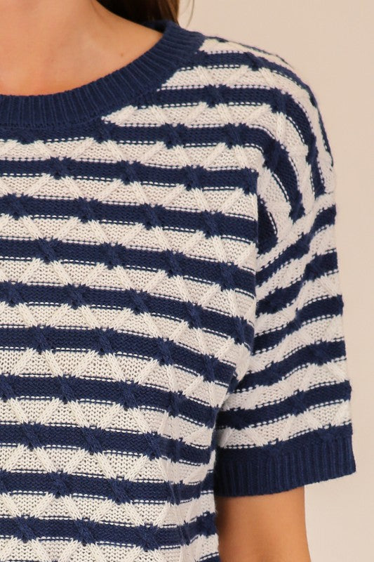 Navy and White Striped Cableknit