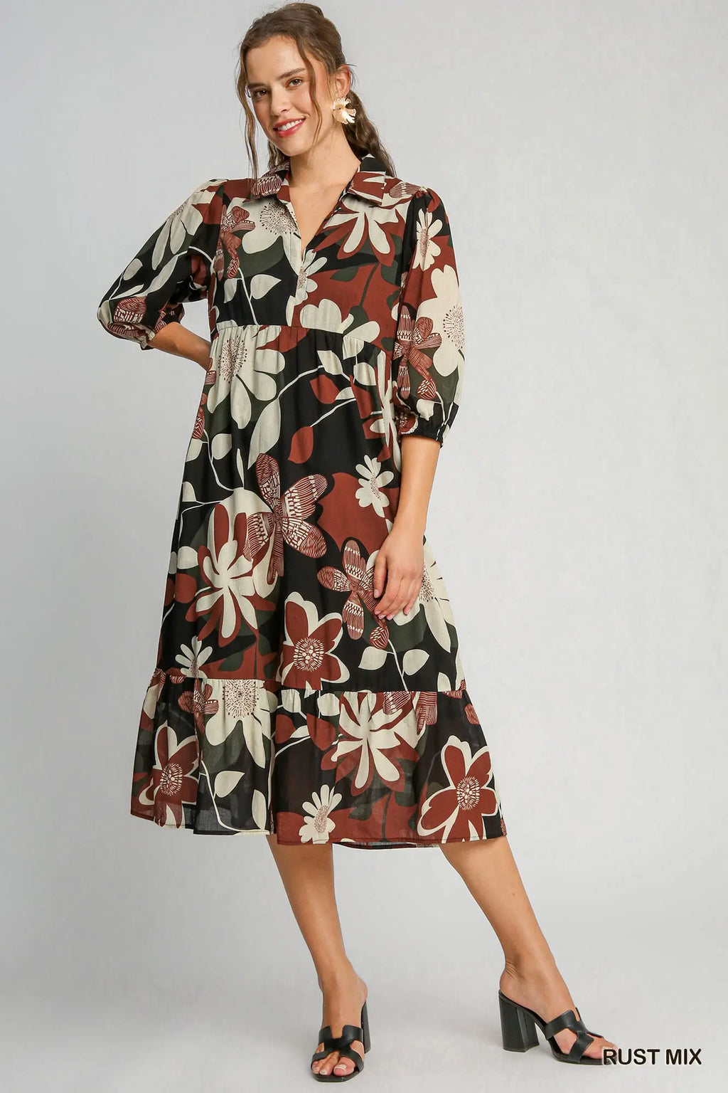 Floral Abstract Tiered Midi