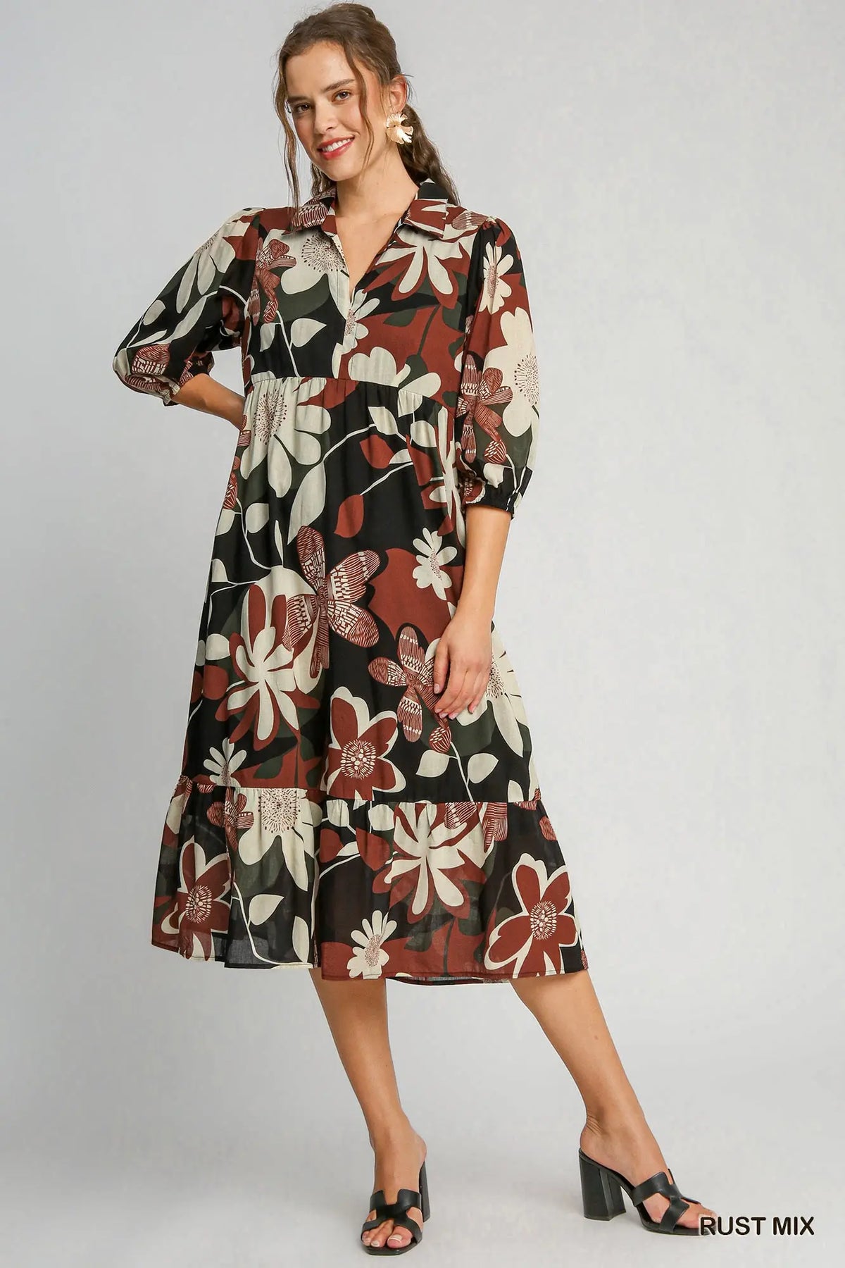 Floral Abstract Tiered Midi