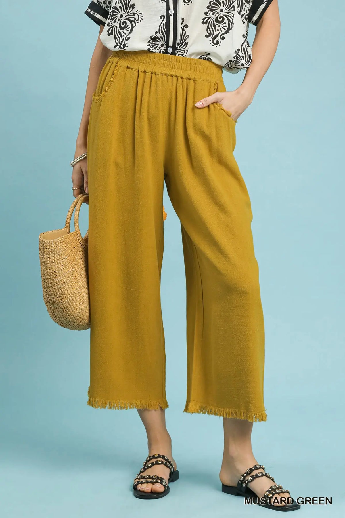 Frayed Mustard Raw Hem Pants