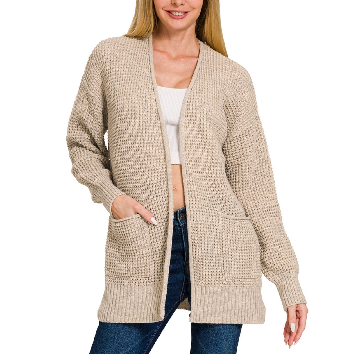 Waffle Open Cardigan