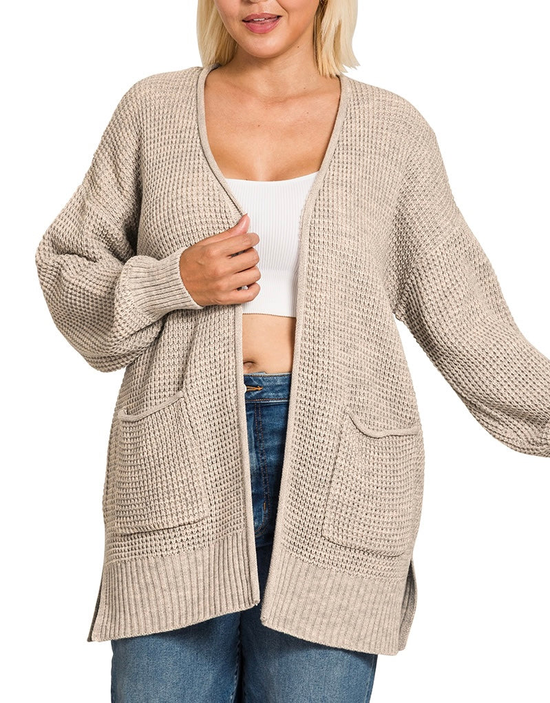 Curvy Beige Waffle Cardigan