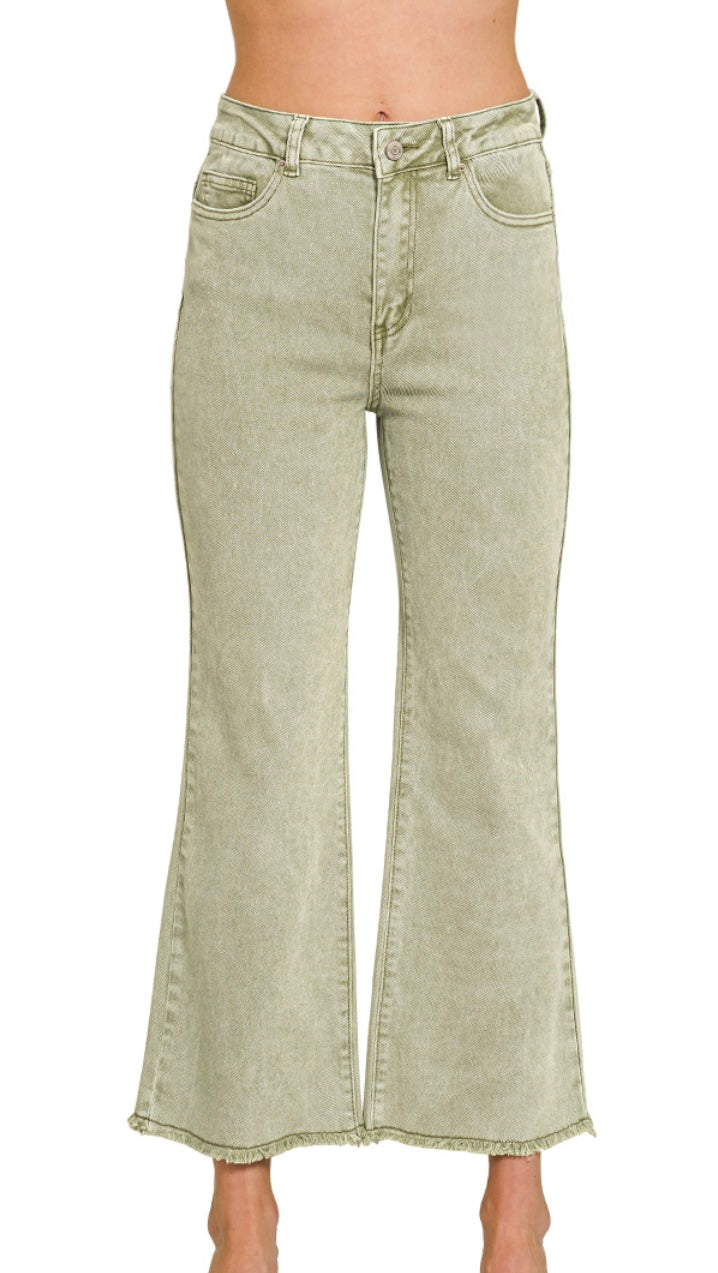 Light Olive Cropped Denim