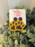 Purple and Gold Paw Print Earrings