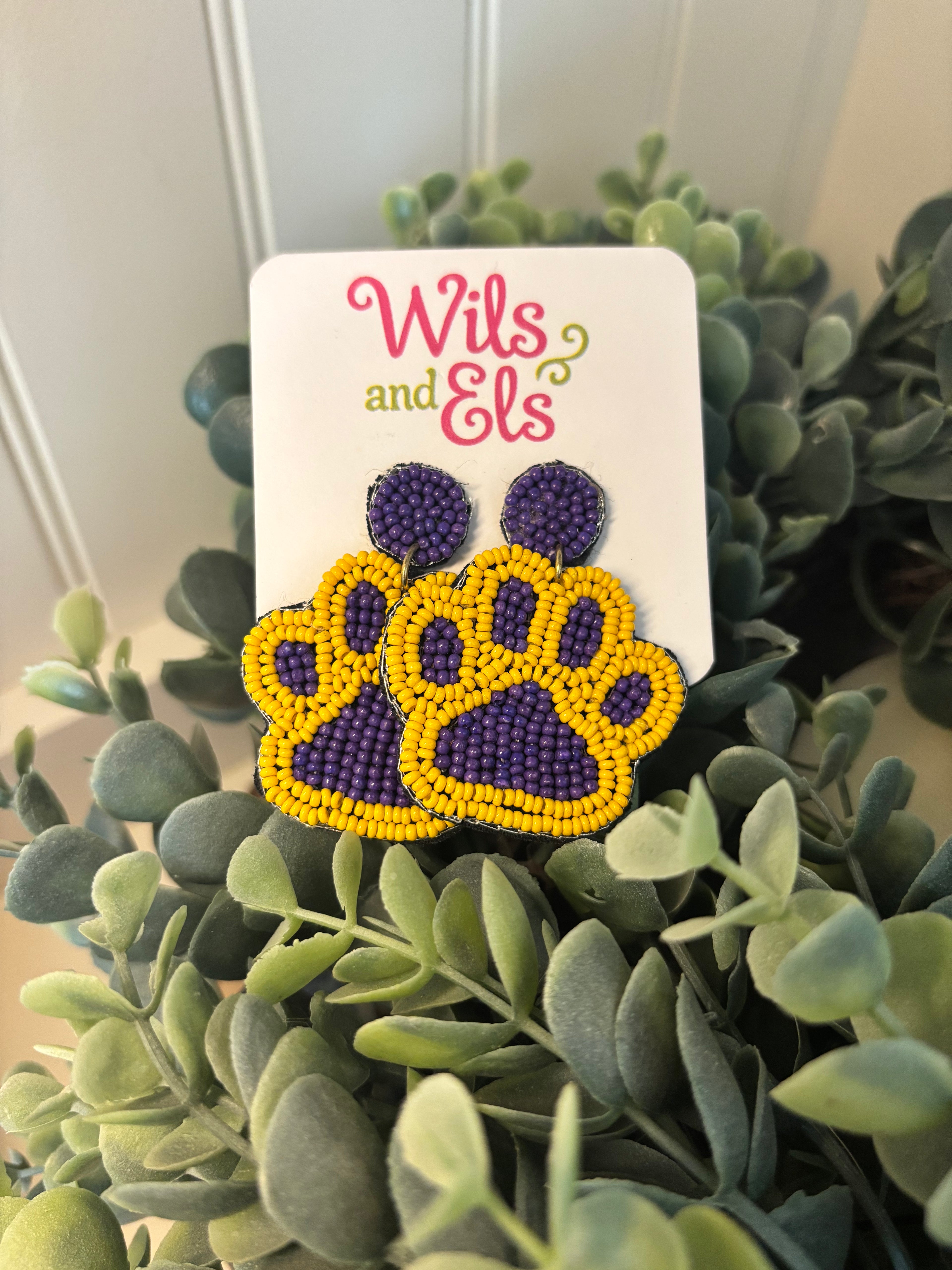 Purple and Gold Paw Print Earrings