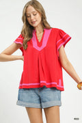 Linen Ruffle Sleeve Top