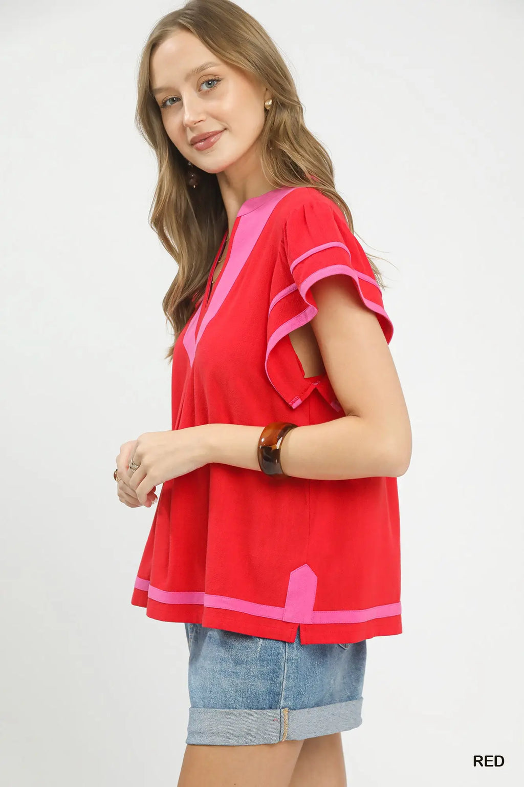 Linen Ruffle Sleeve Top