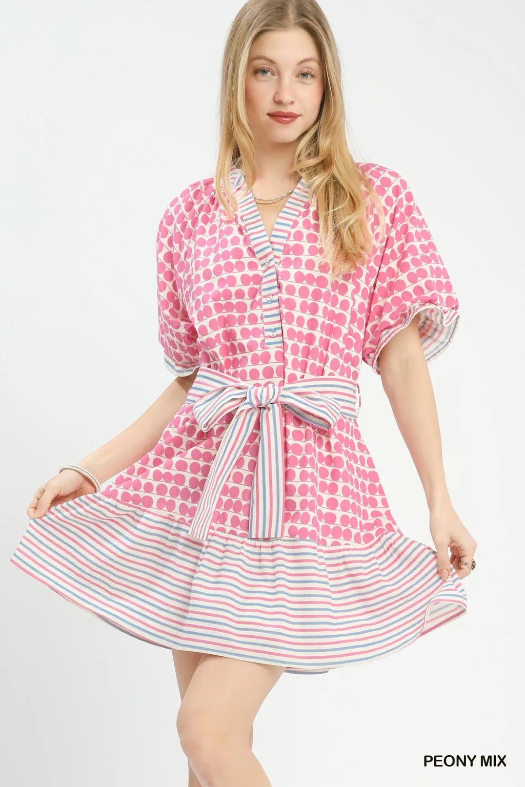 Mix Printed Tie Waist Dress