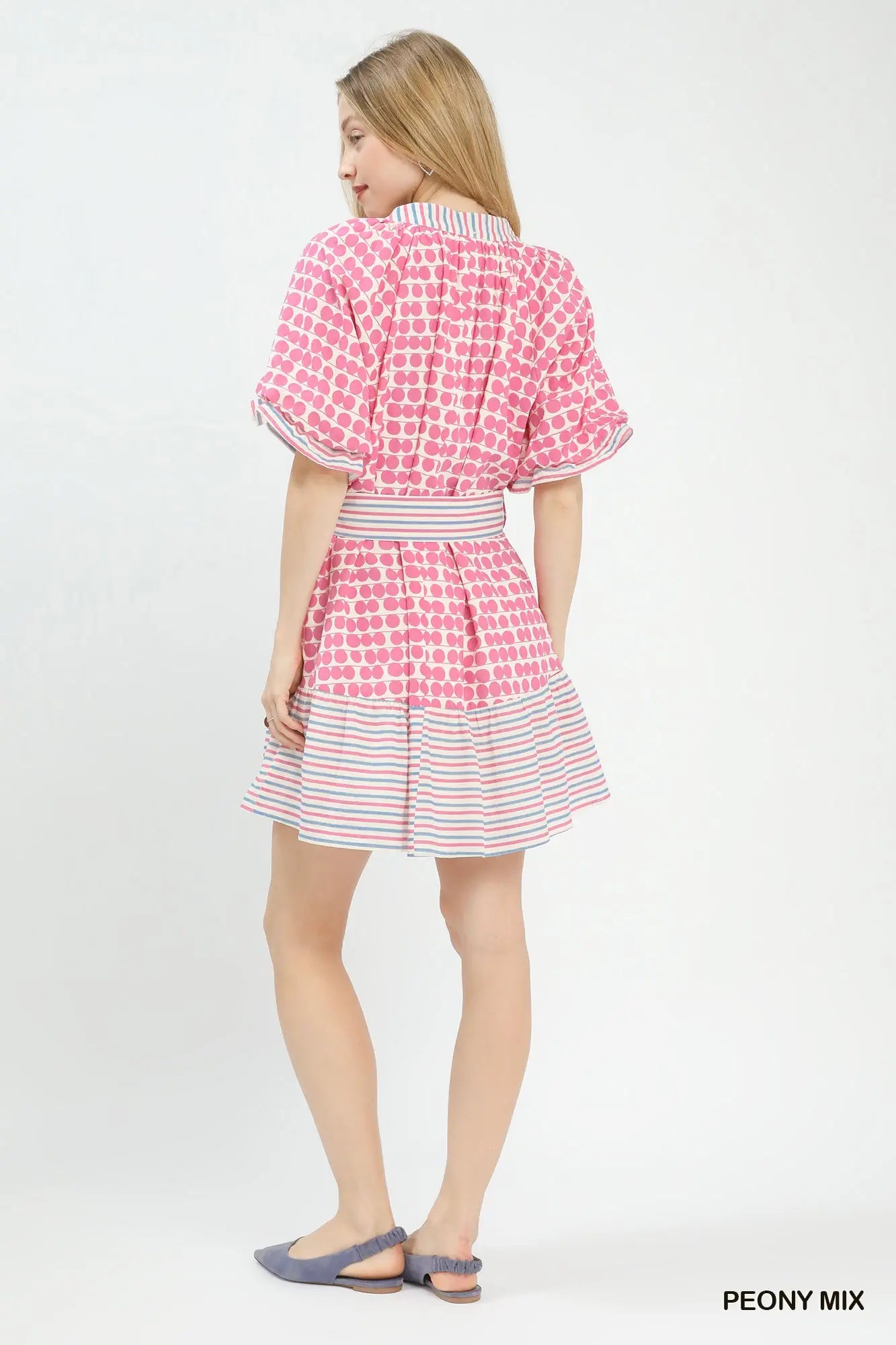 Mix Printed Tie Waist Dress