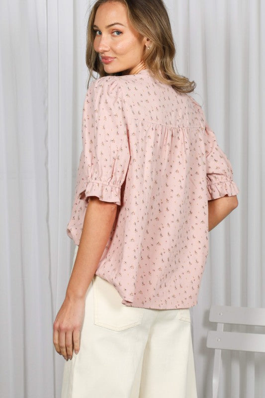 Ruffle Floral Denim Top