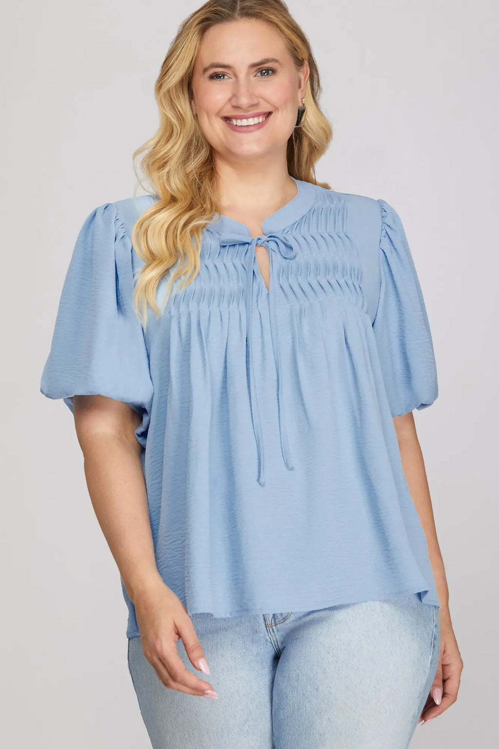 Curvy Blue Bow Top