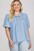 Curvy Blue Bow Top